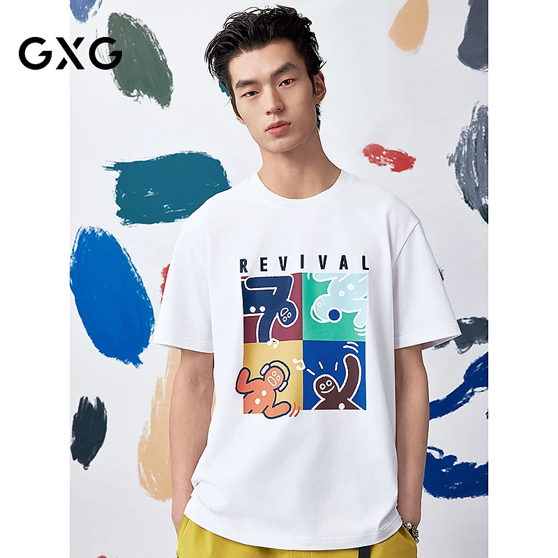 [商场同款]GXG男装 圆领T恤联名印花短袖针织25夏新品#G25X442096