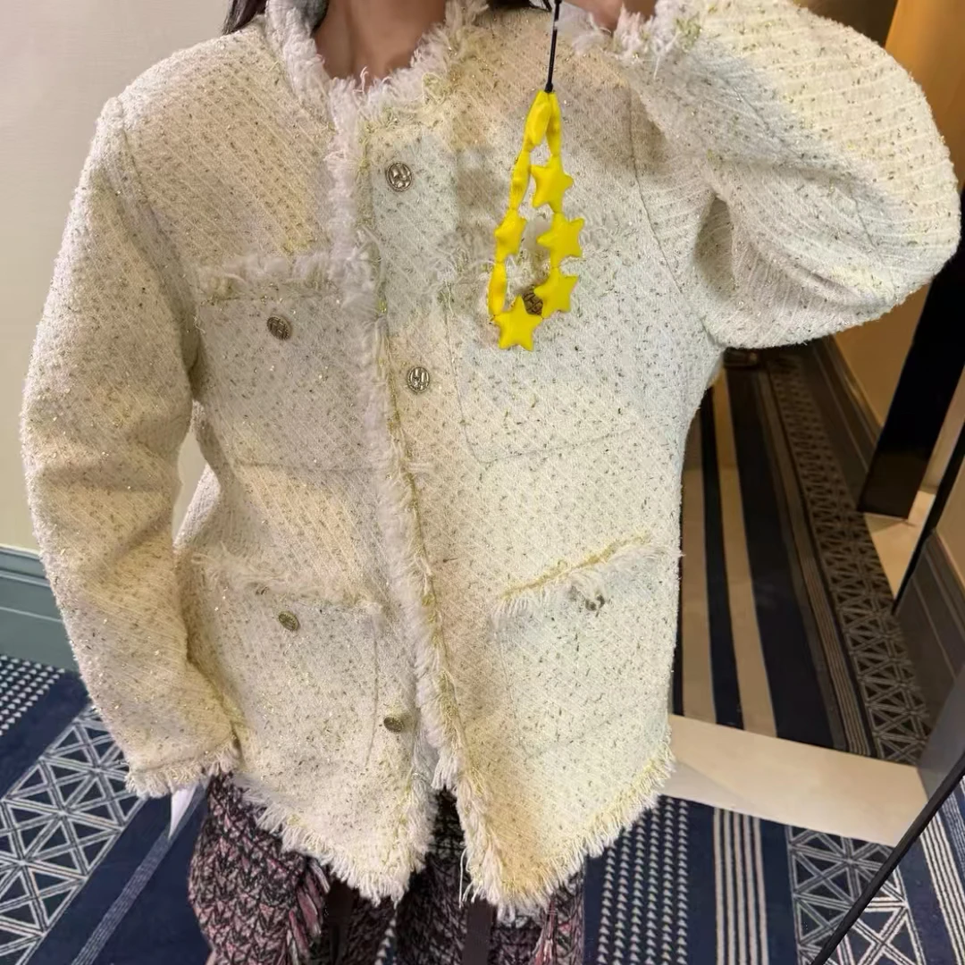 韩系冬季新款编织夹棉小香风宽松外套女