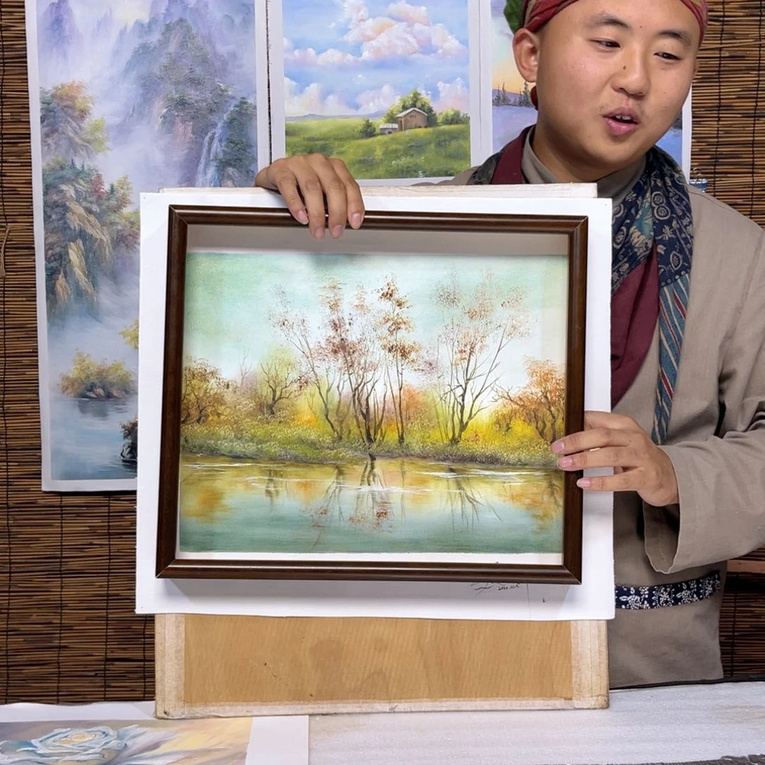 油画行路人小院绘画作品竞拍