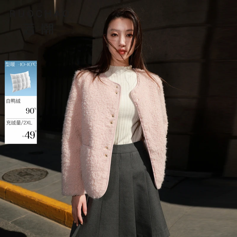 【晓薇】3460大码女装2025冬季新款90鸭羽绒服羊羔毛短dbx