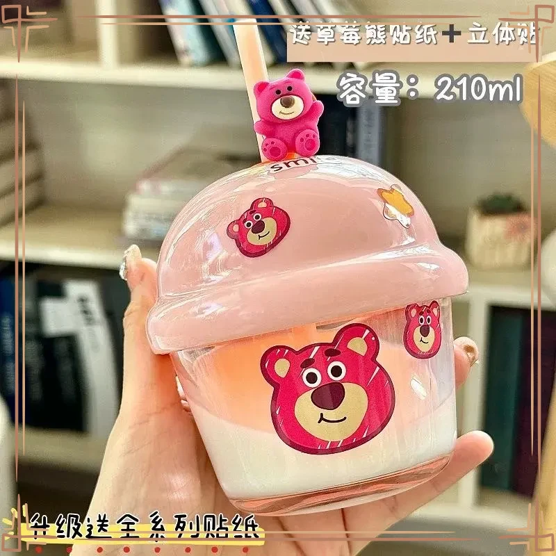 便携式草莓熊家用咖啡杯迷你耐高温玻璃水杯有盖可爱胖胖杯杯子