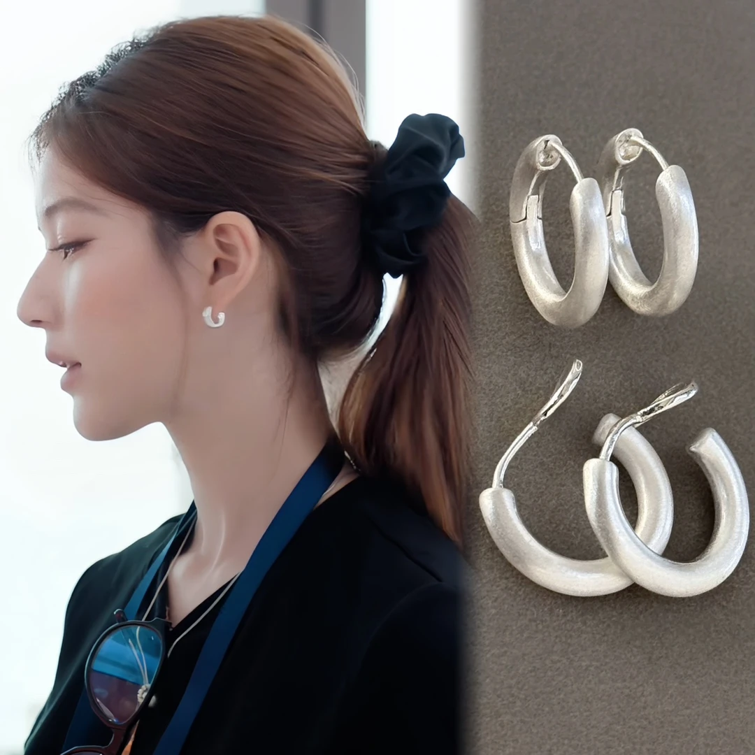 铜合金耳饰 「银光」赵露思许我耀眼银色耳圈蚊香盘耳夹无耳洞耳饰