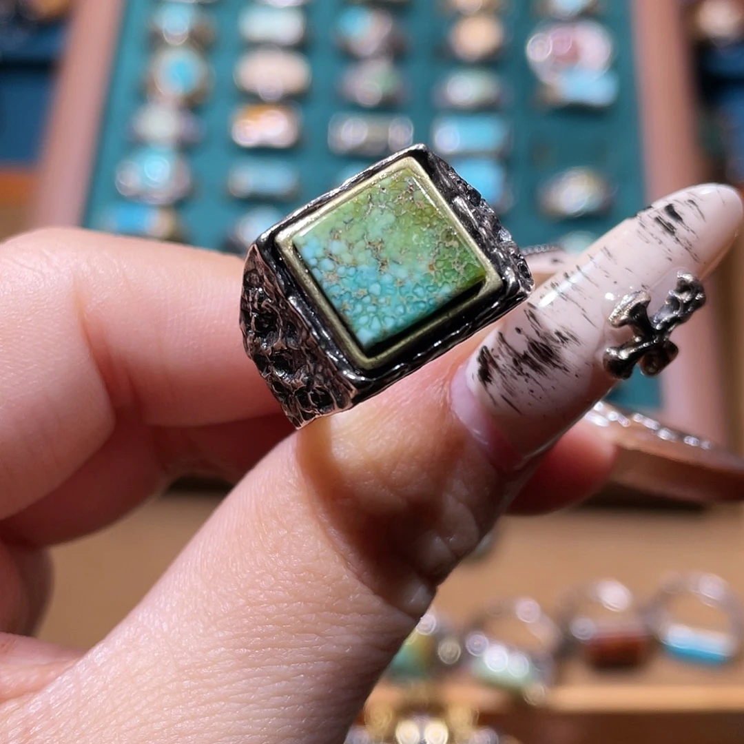 鹅***崽绿松石银S925镶嵌戒指戒指