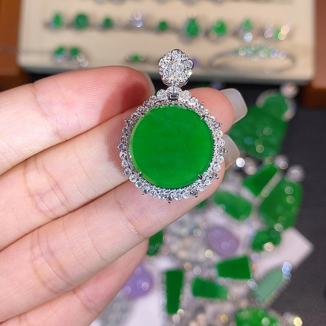 翡翠18K金镶嵌吊坠(不含链)