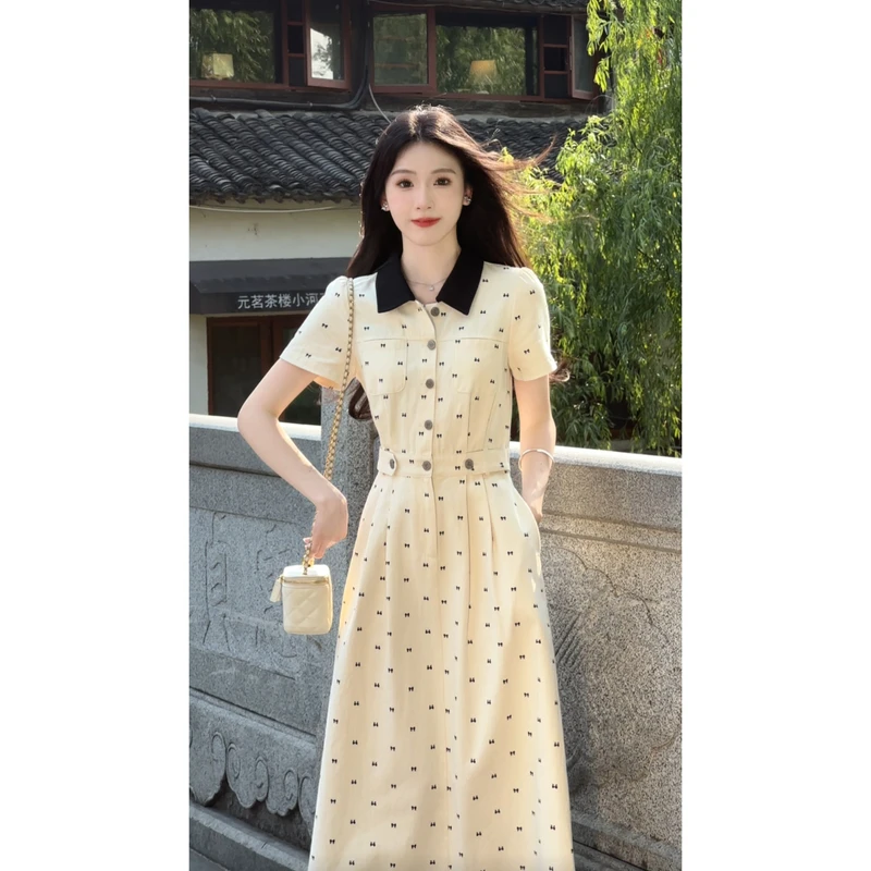 鹿向南【浪漫乐章】2025年夏季新款蝴蝶结连衣裙QJD00419