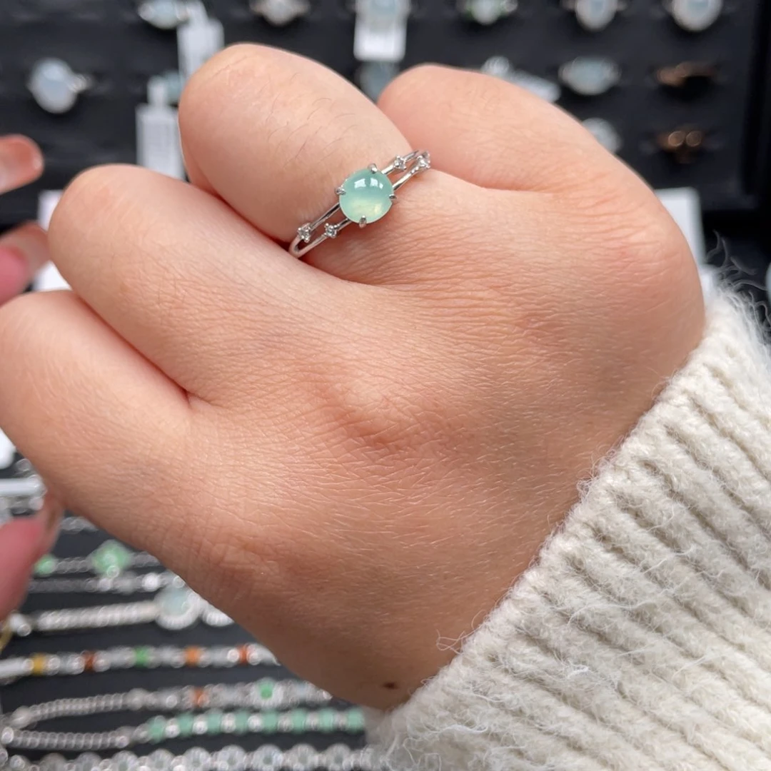 翡翠戒指银S925镶嵌戒指