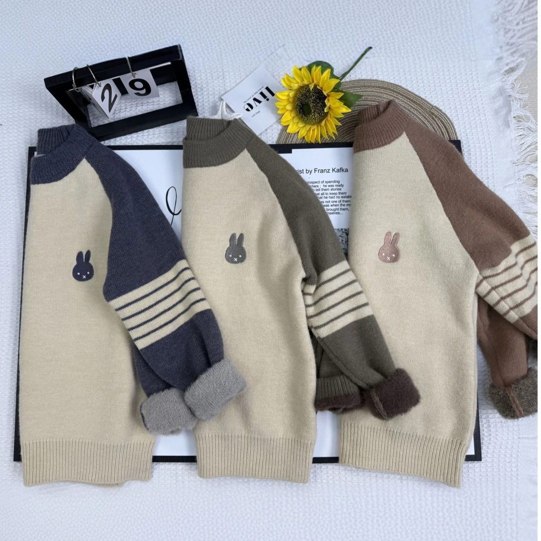 青少年男女童潮牌网红时尚洋气加厚保暖百搭圆领套头打底针织衫