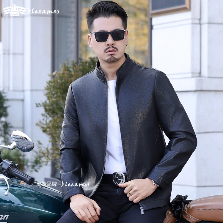 【高端品质】秋冬皮夹克加绒加厚大码爸爸皮衣春秋男士短款薄款外套