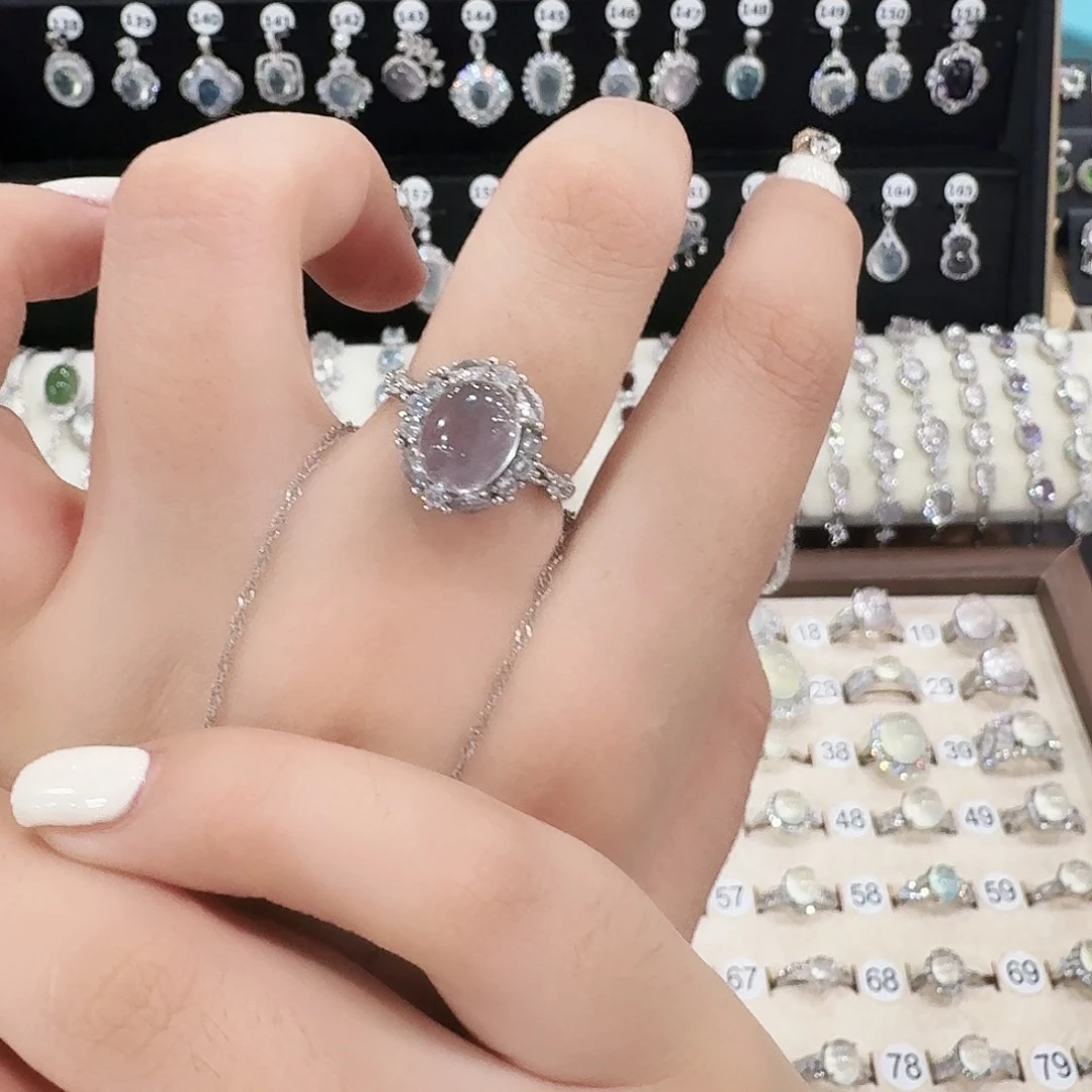 芙蓉石戒指银S925镶嵌?**?