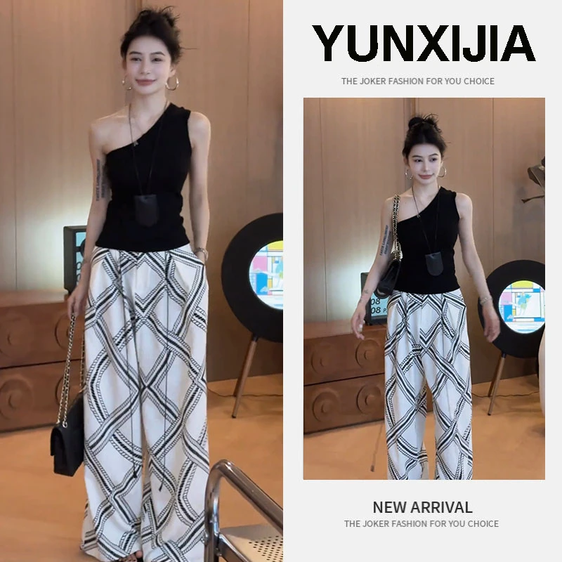 御姐休闲风气质套装女2025夏季新款性感挂脖背心休闲阔腿裤两件套