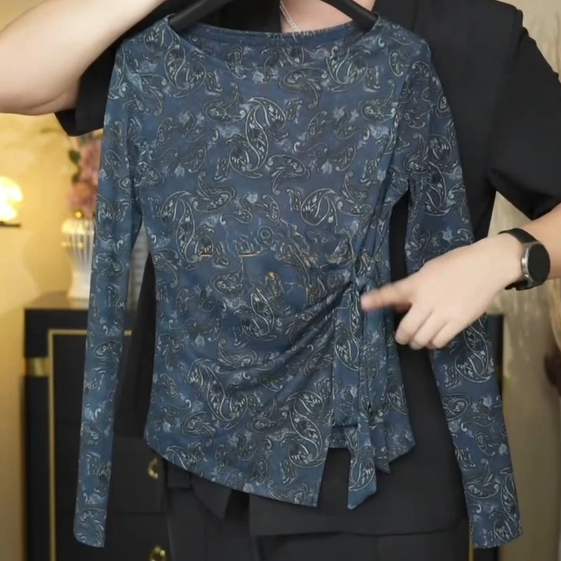 【腰果逸蓝】早秋高级感腰果花时髦长袖T恤小众设计感上衣LK2505927