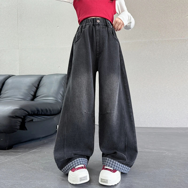 女童裤子秋季2025新款童装儿童牛仔裤网红洋气大童宽松直筒阔腿裤