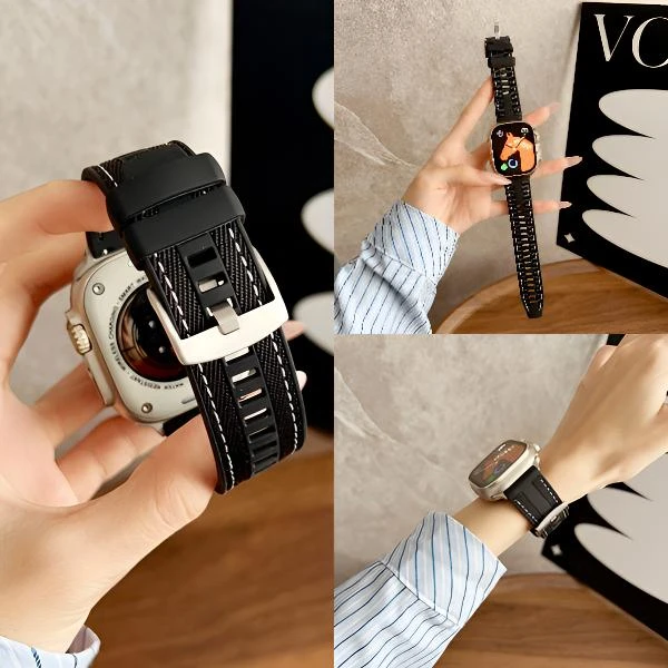 适用iWatchs10男女款高级尼龙苹果手表ApplewatchS9硅胶运动表带