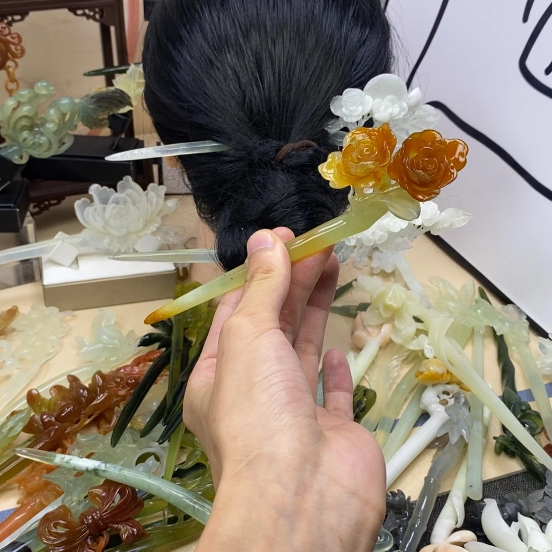 合金蛇纹石玉发饰