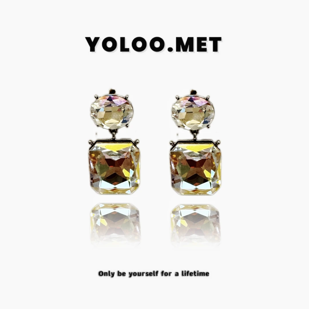 铜合金合成锆石耳饰 【Yoloo.Met】方糖彩色冰块吊坠高级耳环