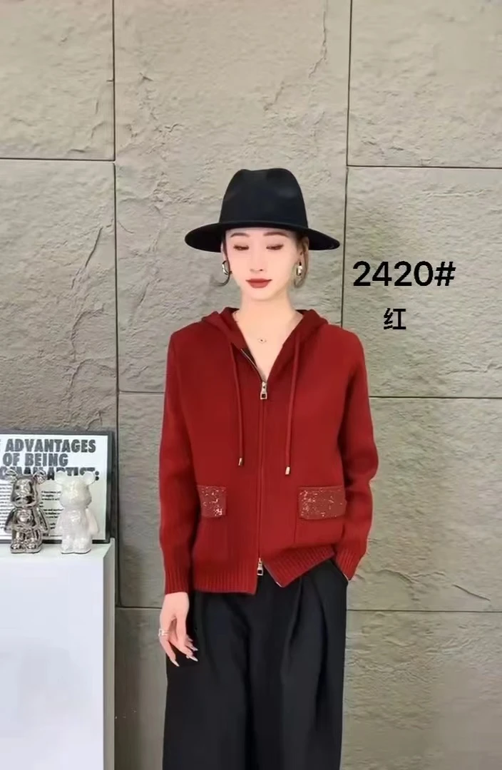 春季新款显瘦气质时尚百搭韩版简约连帽开衫2420