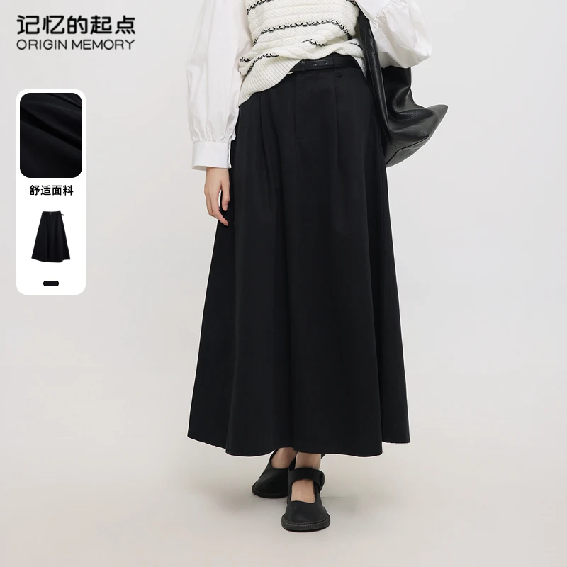 记忆的起点黑色A型系带半身裙女2025春季新款半身裙女69AC62198