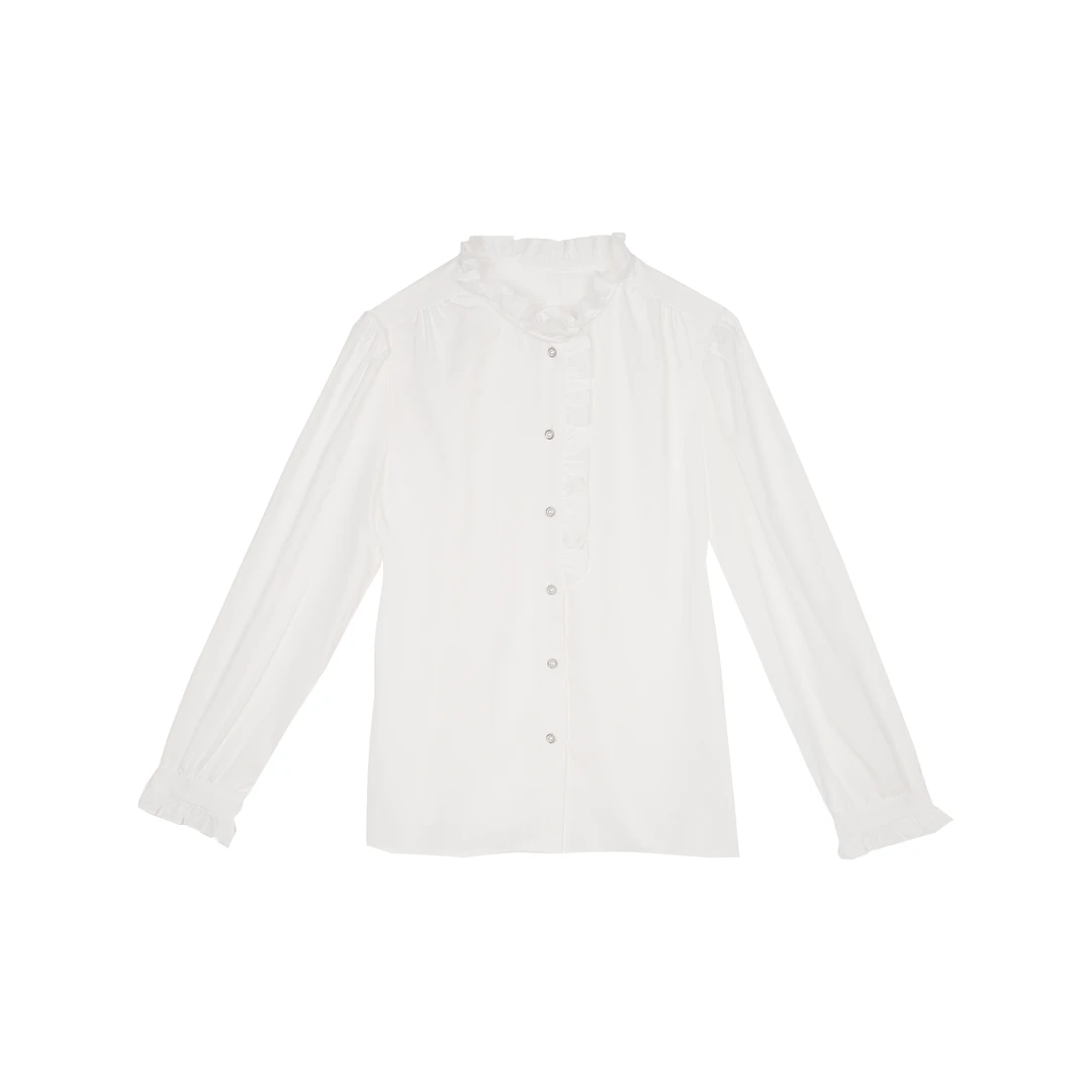 法式优雅木耳边小立领衬衣公主肩长袖衬衫FD073-0303