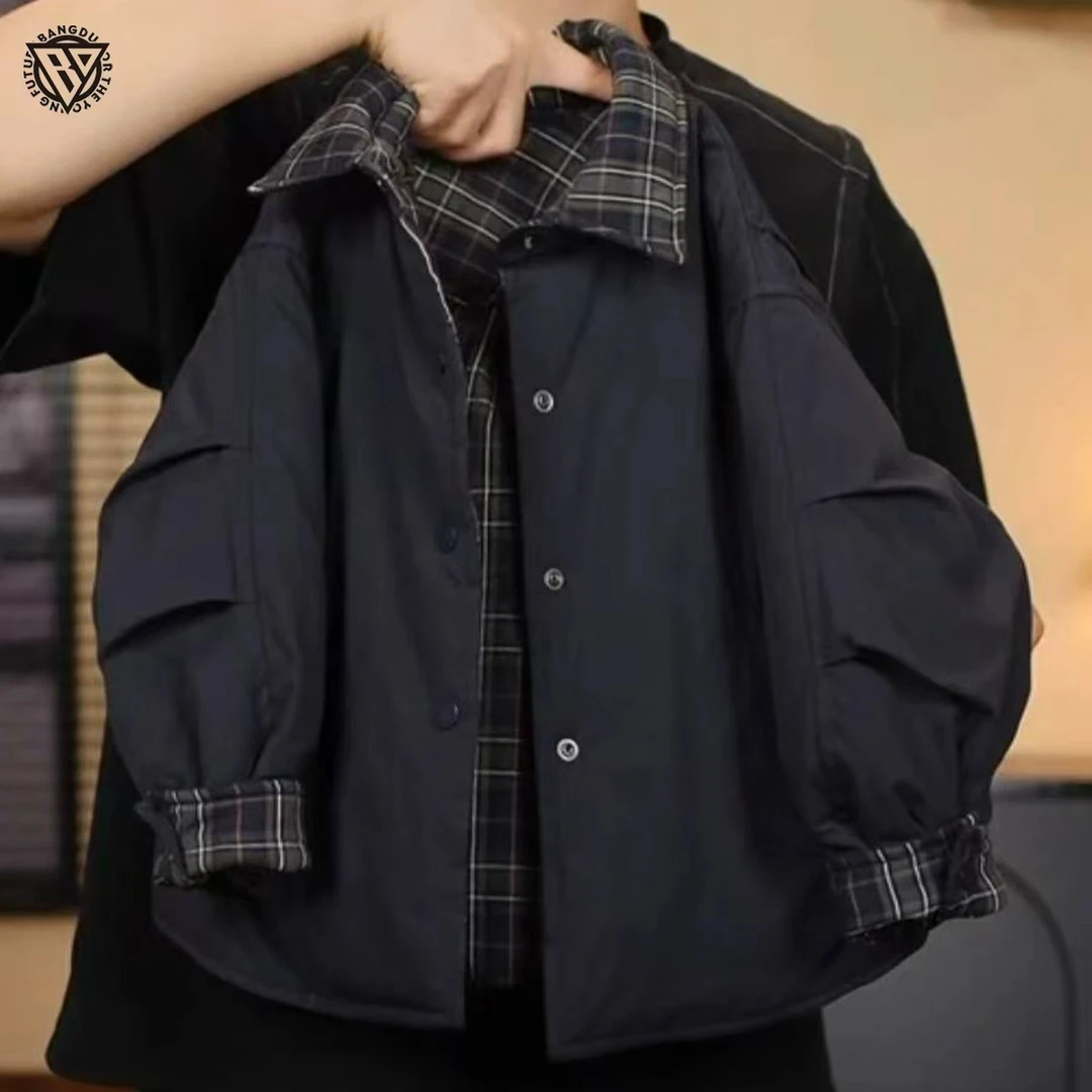 【现货48H】棒嘟优优双面穿棉服亲子款男女童25冬季格子衬衫棉衣097