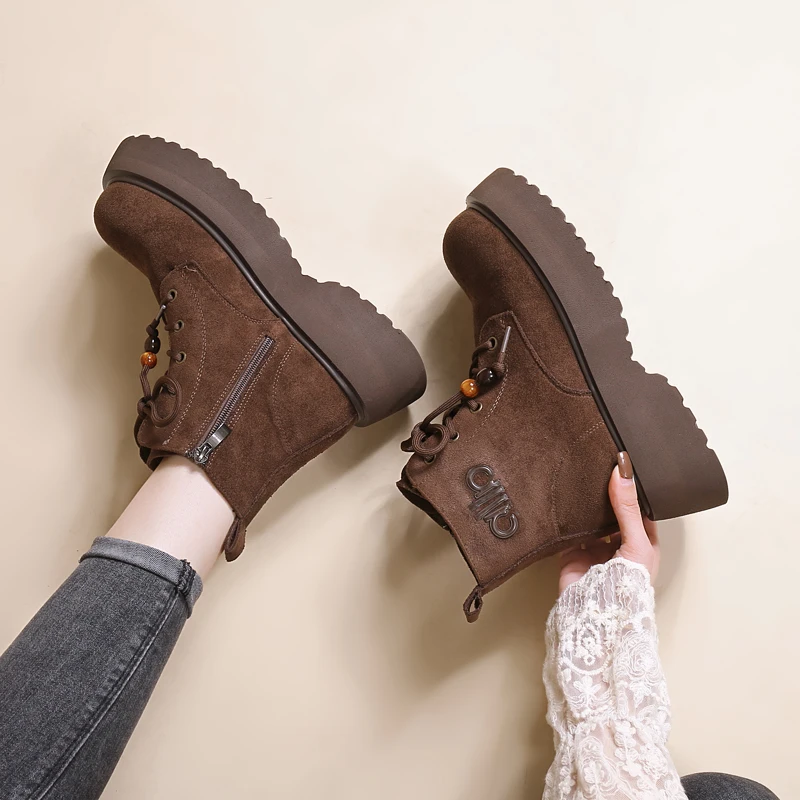 2025秋冬季新款绒面马丁靴圆头厚底侧拉链休闲百搭马丁靴女款短靴