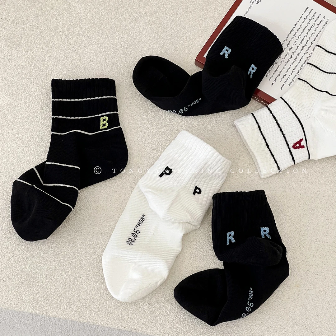 男童袜子2025夏季新款儿童透气网袜青少年字母袜百搭学生袜C25009