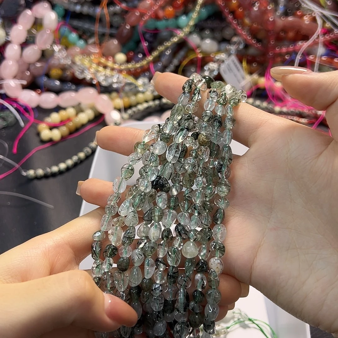 玛瑙/玉髓合金珠宝半成品绿幽灵一条