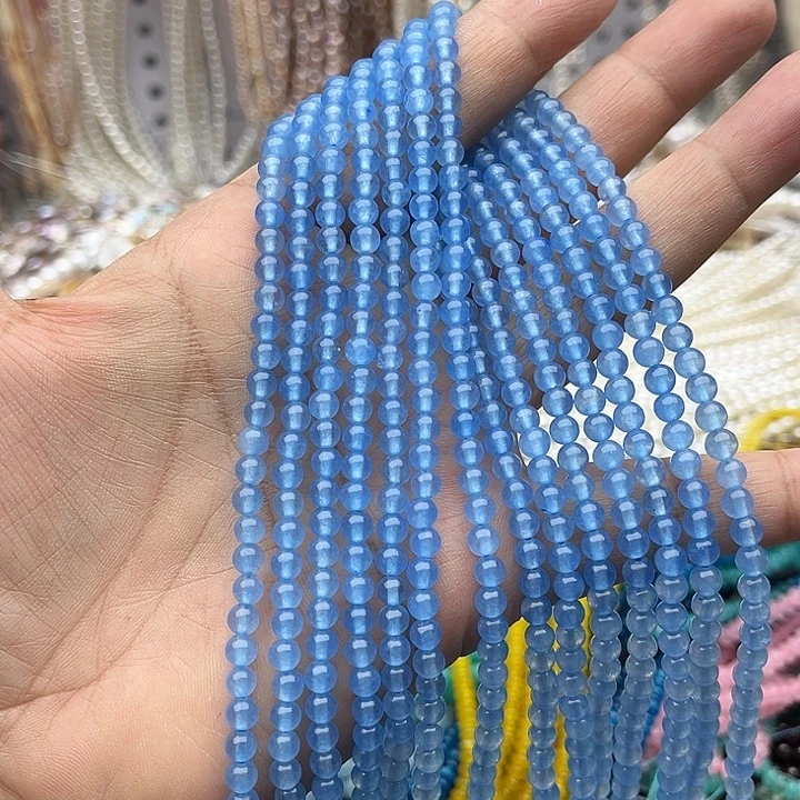 玛瑙/玉髓未镶嵌珠宝半成品一条4mm左右海蓝宝