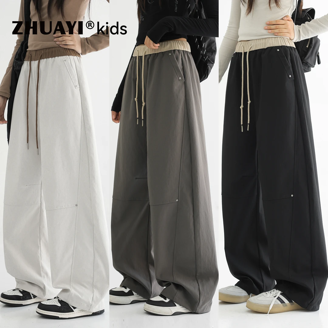 女大童坑条拼腰工装裤秋季新品长裤春秋儿童休闲裤（25309327）1