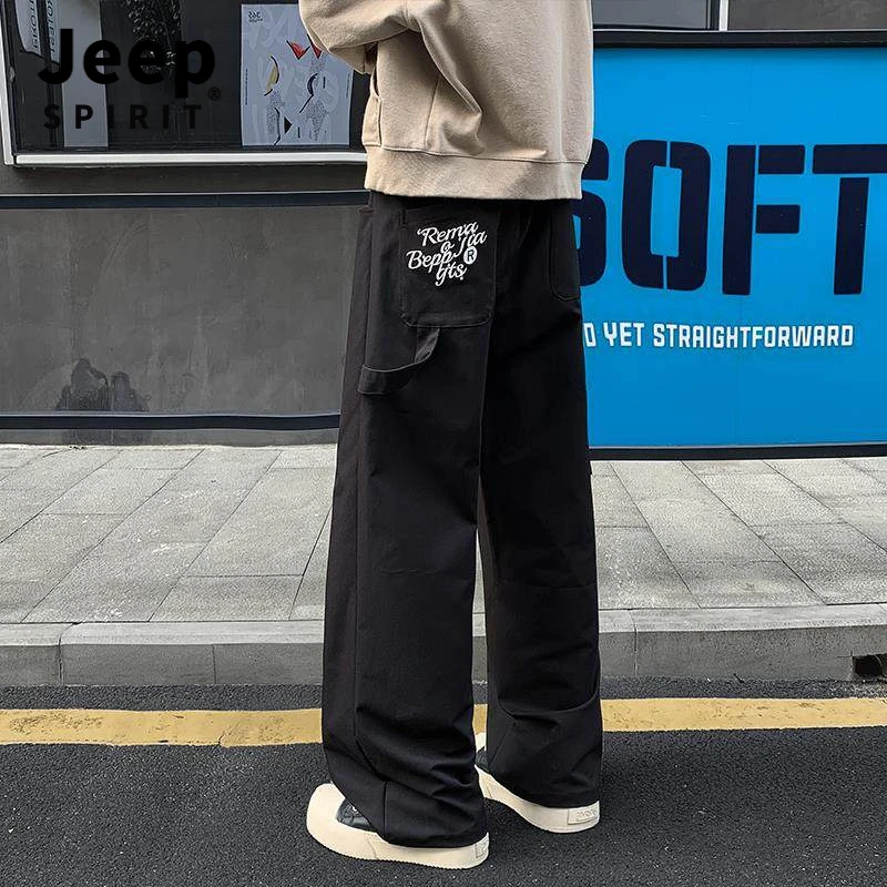 Jeep吉普2025秋冬新款高街刺绣直筒休闲裤男痞帅大码百搭工装裤潮