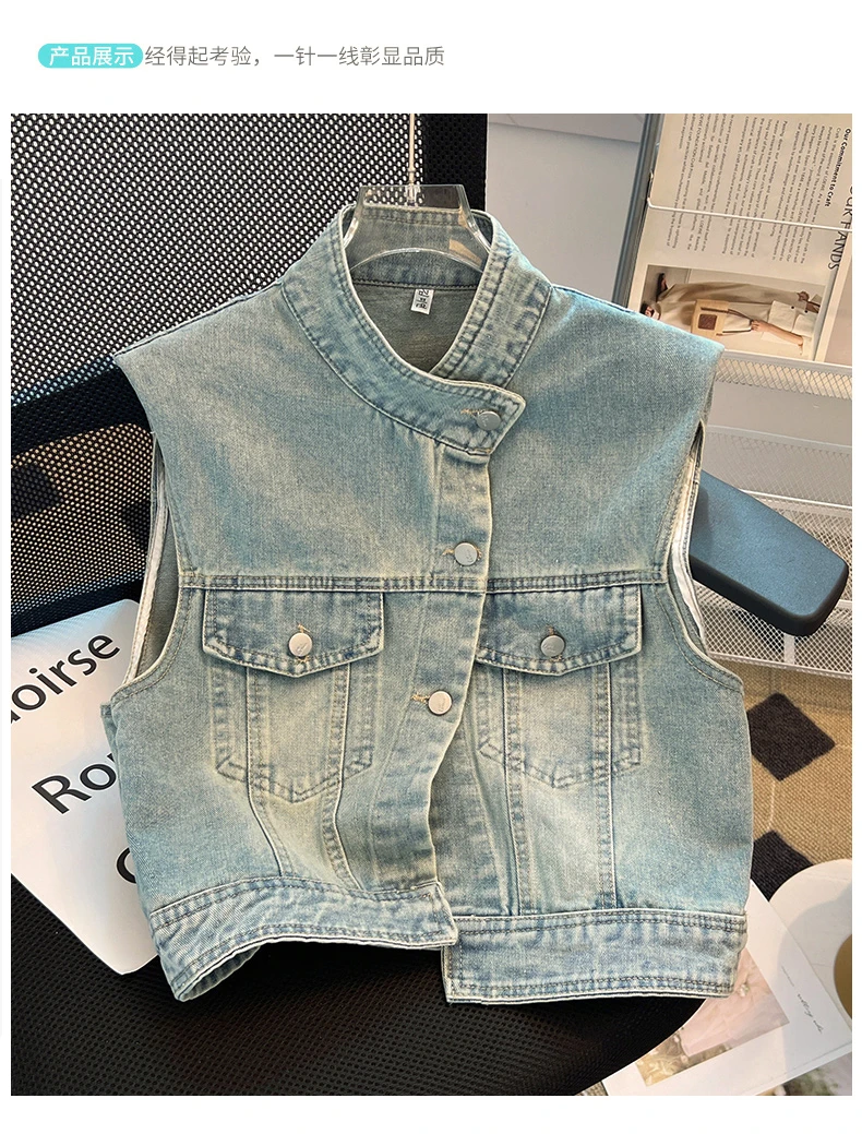 复古做旧牛仔马甲外套女外搭上衣2025春夏新款无袖坎肩马夹外套潮