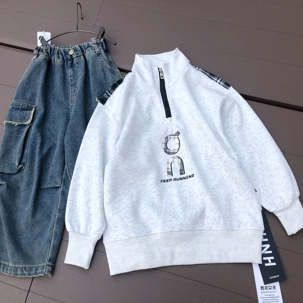 2025秋季新款韩系男童时尚时髦个性帅气日系风半拉链卫衣