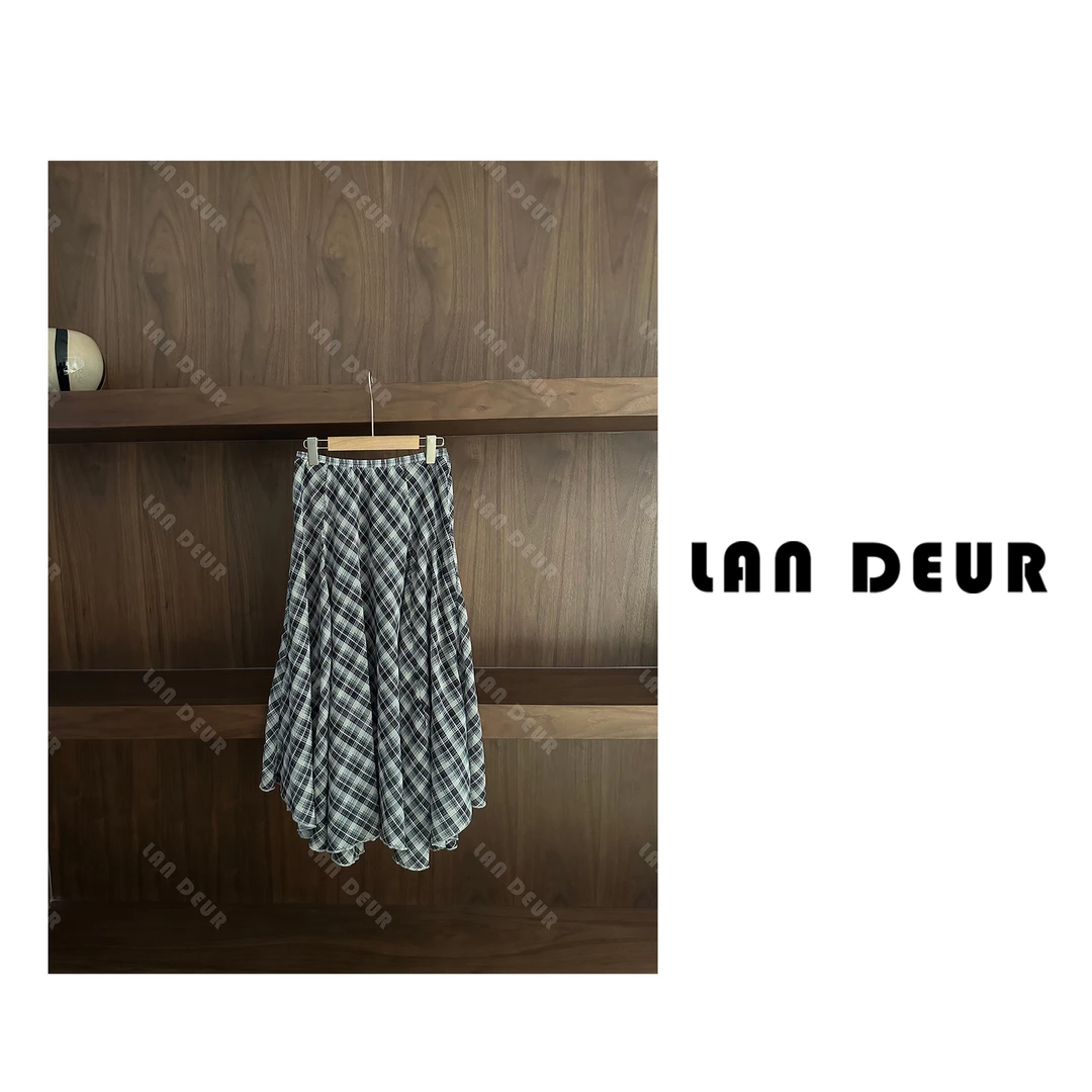 JIUJIU【烟熏葡萄】百搭不规则格子裙韩系高腰设计感半身裙