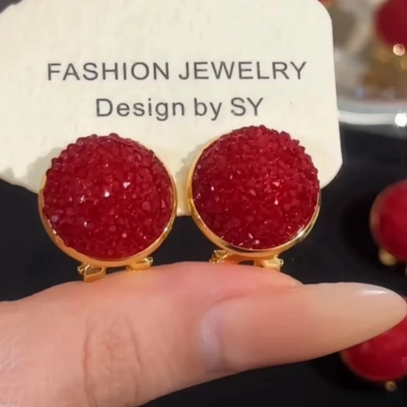 铜合金耳饰 红色bling复古轻奢女人味过年新年耳扣耳钉气质 A12