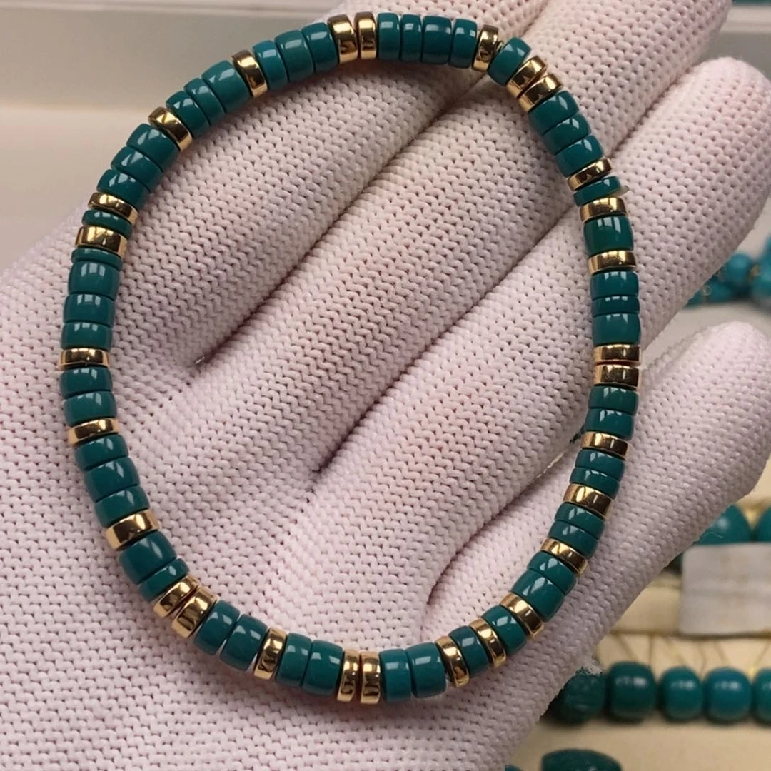 绿松石18K金镶嵌直切手串六*六A a 321