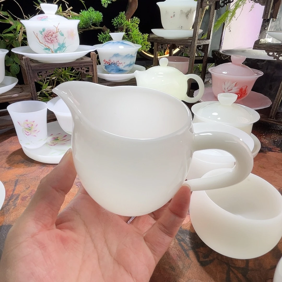 璞玉釉烧带把公道杯