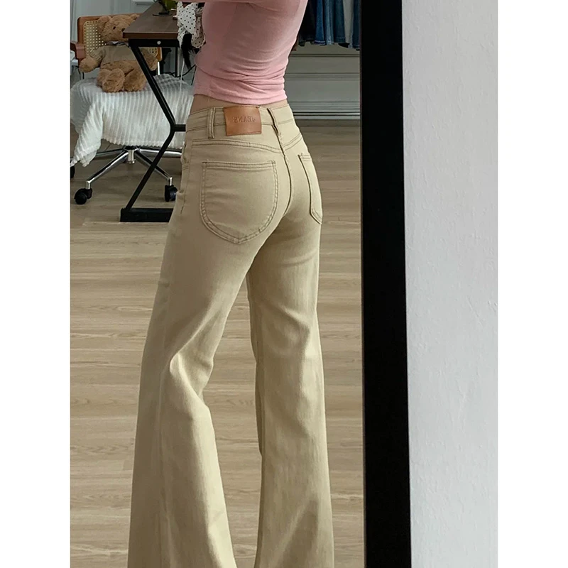 卡其色流光风微喇叭牛仔裤女2025秋季新款低腰弹力垂感百搭拖地裤