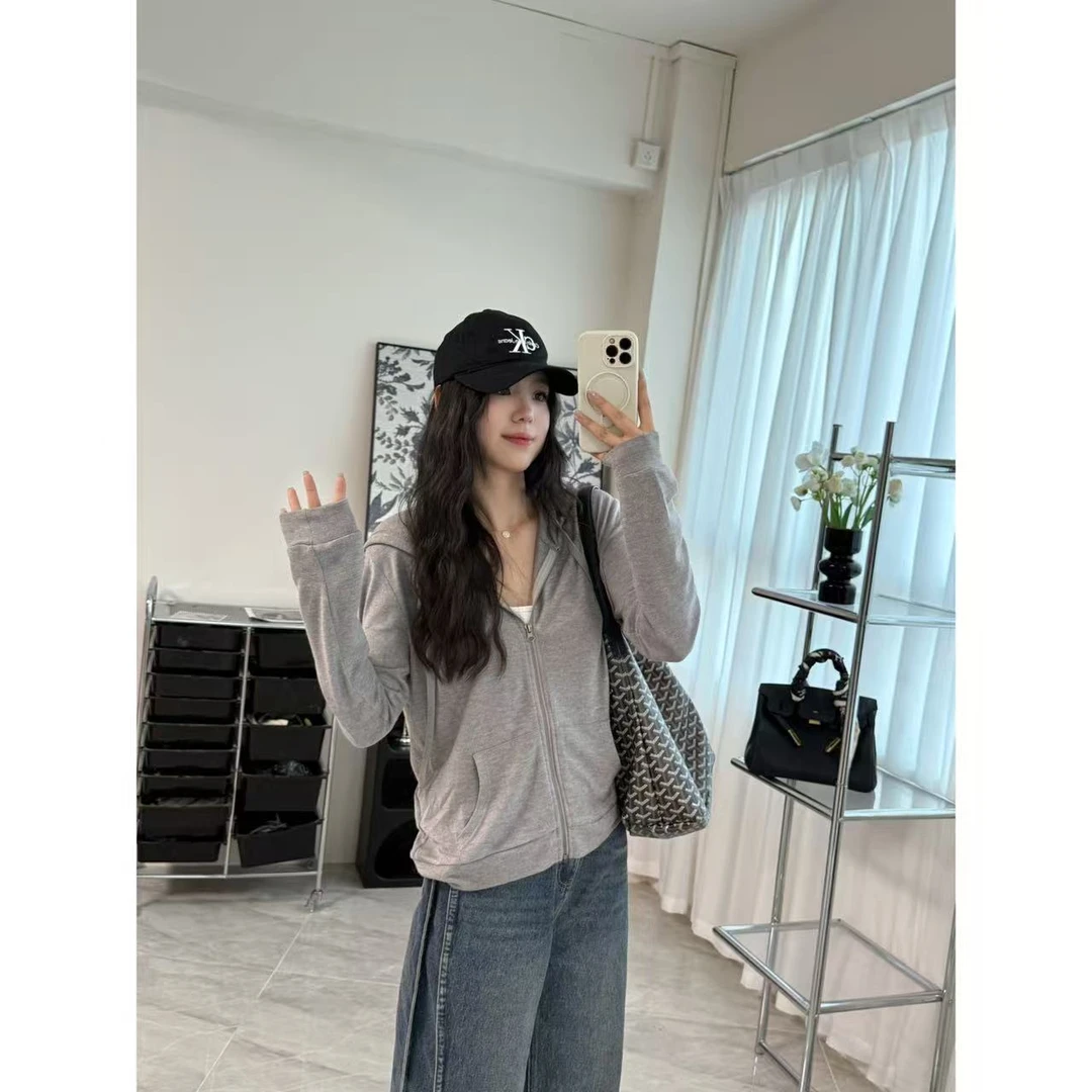 48h【jennie同款】 加长超软糯薄款连帽卫衣拉链外套 25123