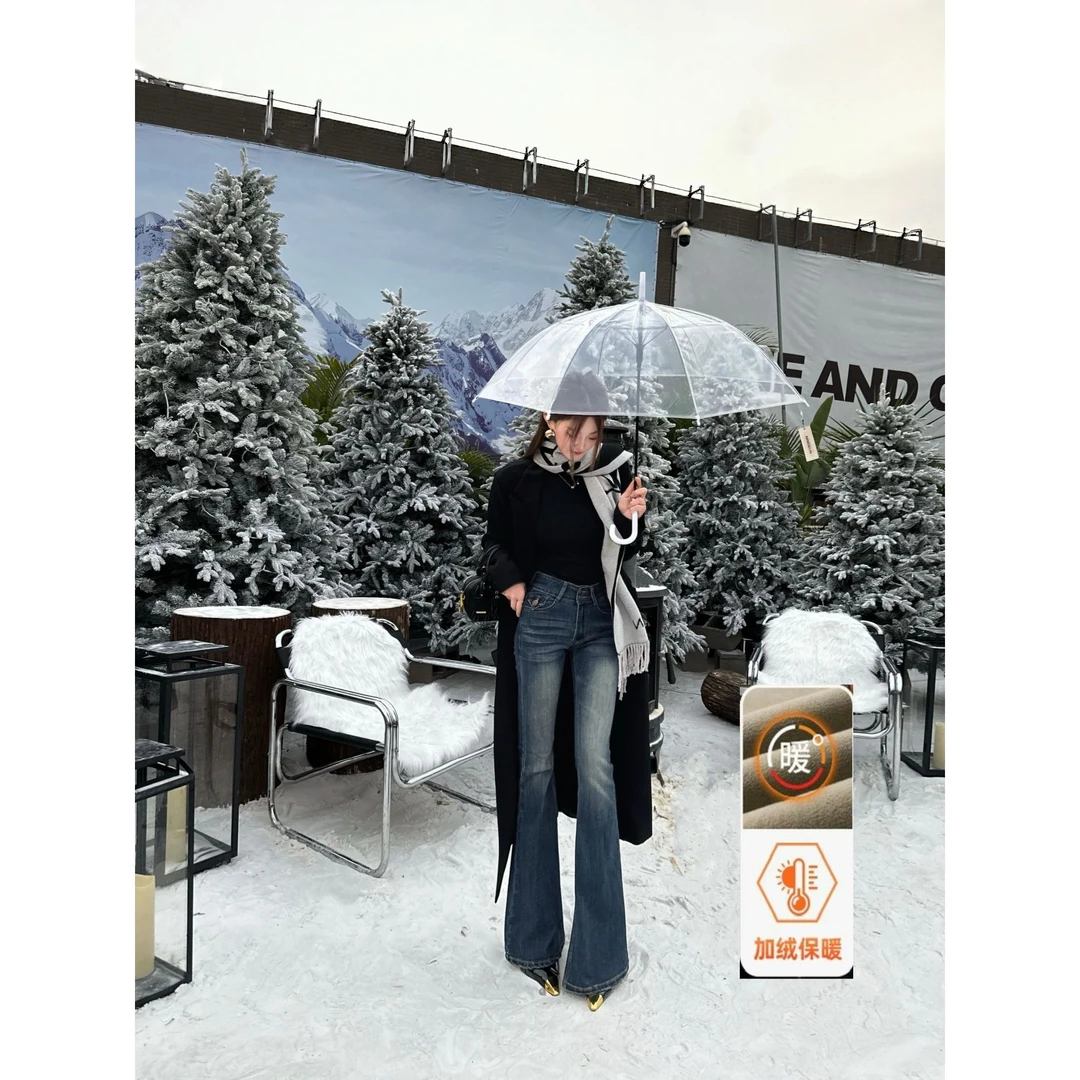 【YAEN】秋冬2025新款微喇裤牛仔弹力中高腰显瘦百搭中高弹力女裤冬