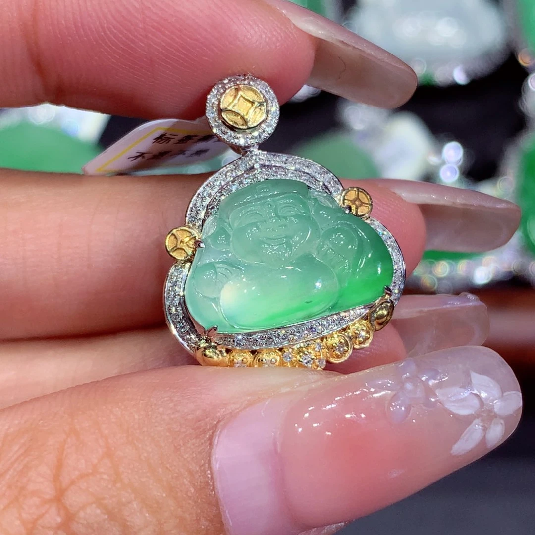 翡翠18K金镶嵌吊坠(不含链)