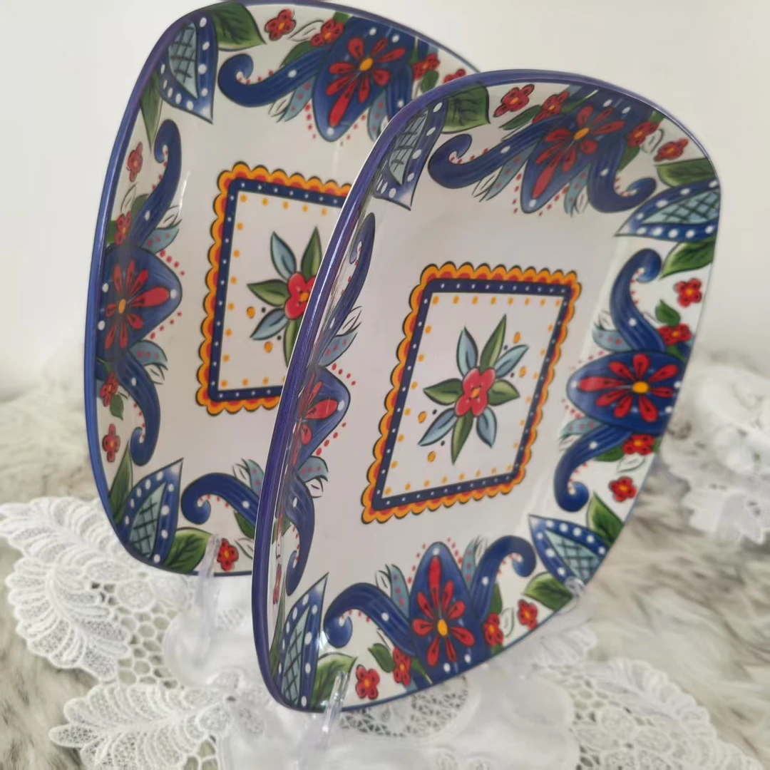 【新疆包邮】tut qasa kuk gul 大盘 tahsa2个蓝花纹方形大盘家用