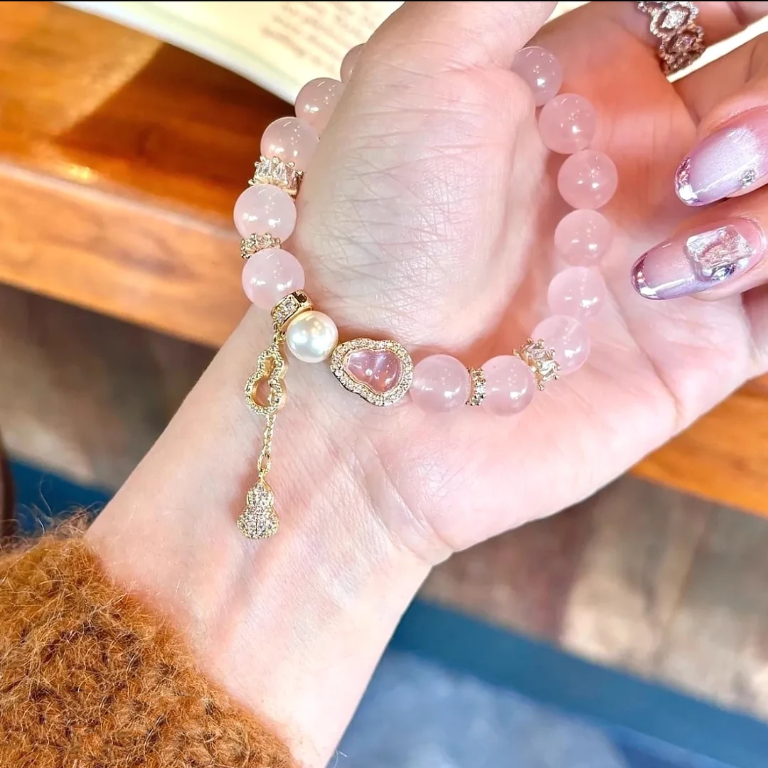 【带证书】爆款粉色水晶手串金粉世家鎏金手链轻奢百搭少女超仙礼物
