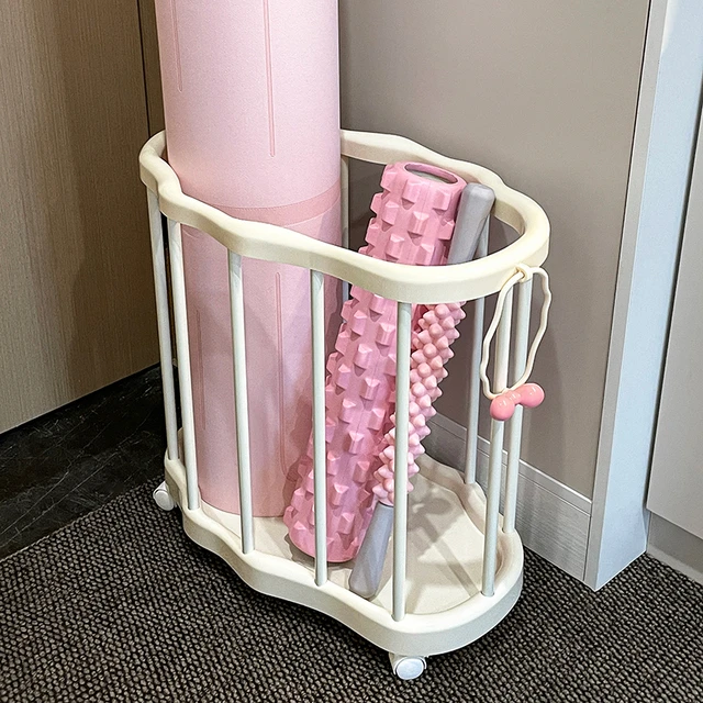 瑜伽垫收纳筐带轮移动家用夹缝健身器材置物架球类运动工具收纳框
