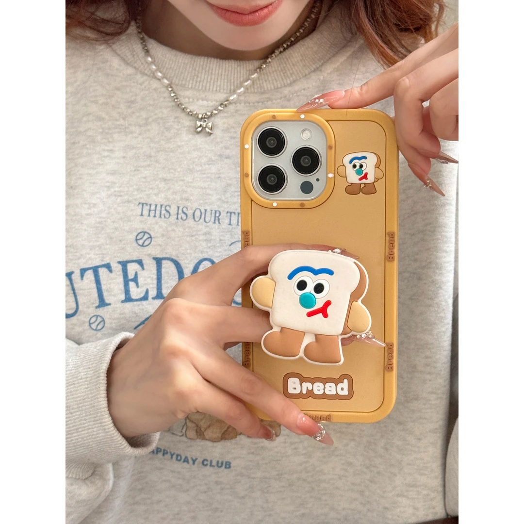 苹果|卡通面包支架适用iPhone16pro创意ins韩立体硅胶15/14手机壳