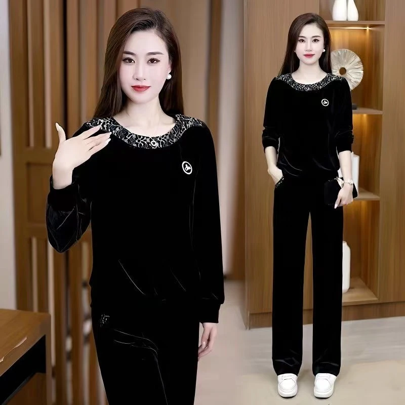 秋季韩版新款套装金丝绒妈妈装洋气减龄休闲运动时尚御姐二件套
