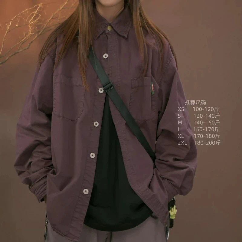 青禾热血春秋男女休闲百搭衬衫美式复古工装宽松透气排汗长袖衬衫