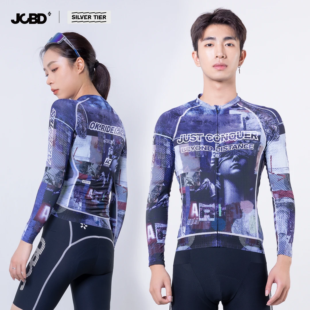 JCBD像素蓝骑行服长袖隐汗防透春夏速干透气吸湿排汗公路车男女款
