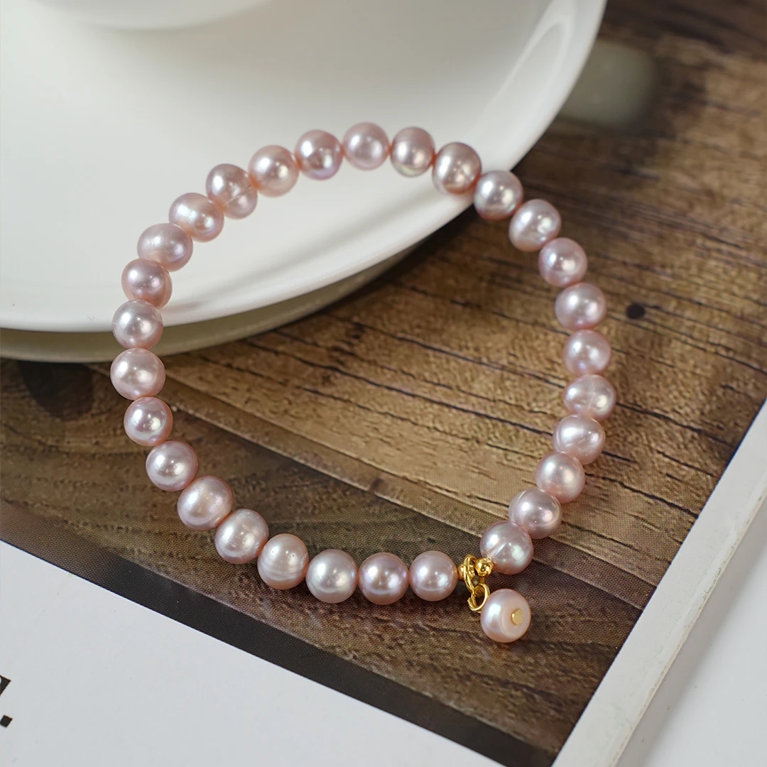 【叮当】5.5-6mm无核淡水珍珠紫色全珠弹力绳手串0368 多样性发一