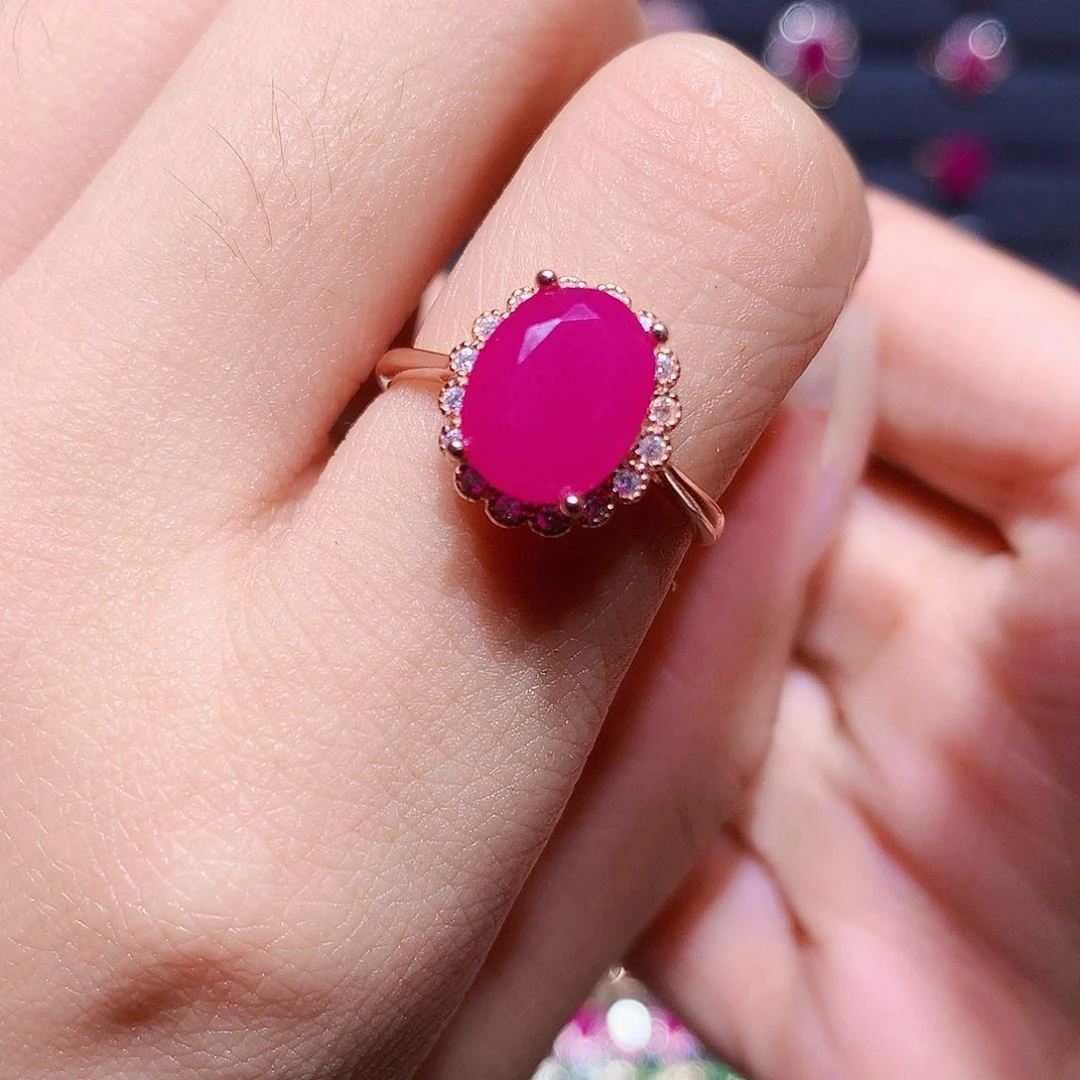 戒指红宝石银S925镶嵌