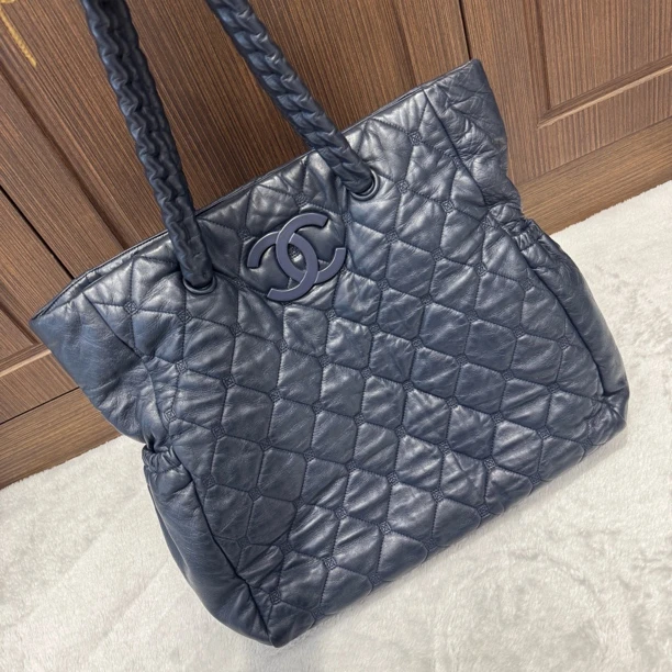 95新 Chanel/香奈儿 蓝色双C logo机场单肩包/二奢