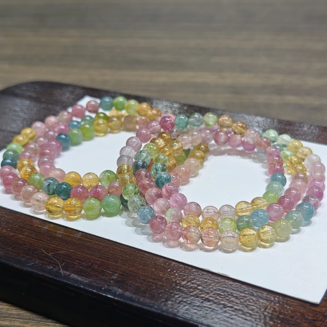 【书记甄选】天然马卡龙色碧玺三圈手链 多样性发一件 约6mm 5070QQ